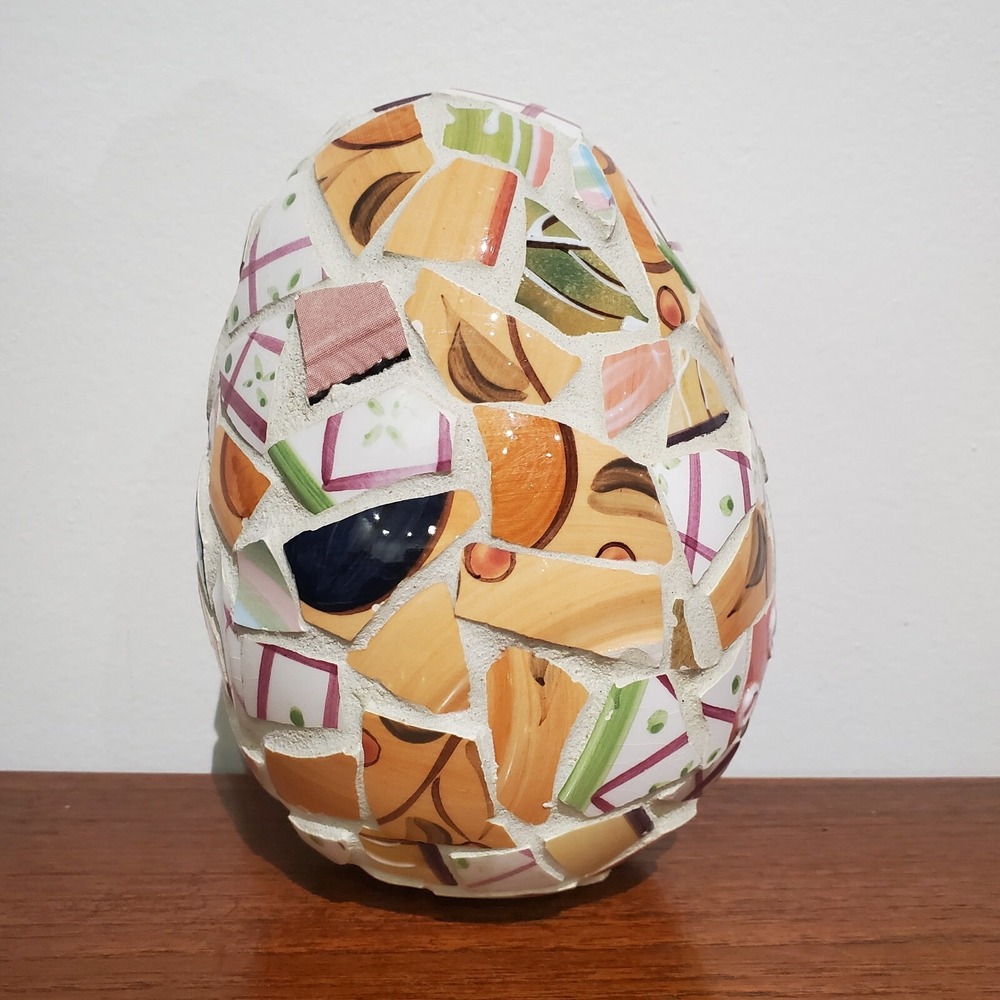 Mosaic tile egg shaped holiday home decor, spring, easter, 7" tall 4.5" diameter